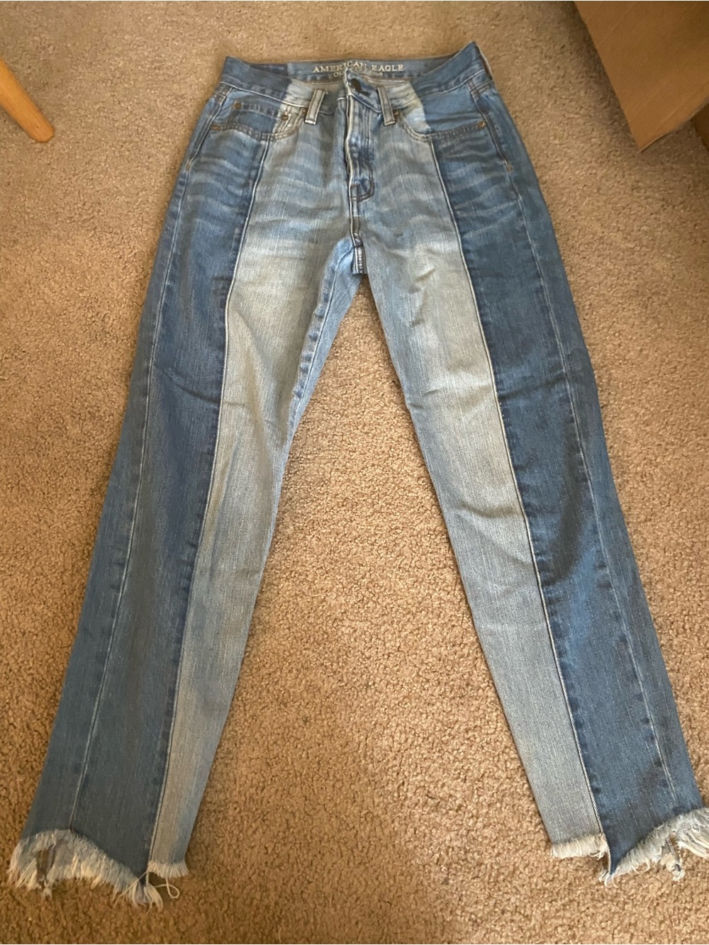 American Eagle Vintage Hi-Rise Two Tone Colorblock Paneled Jeans Size 4 Long